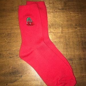 NEGOTIABLE cute cherry embroidered red socks